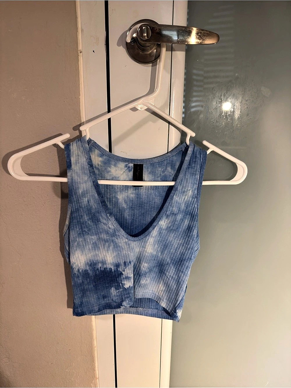 Blue & White Tie-Dye Crop Top